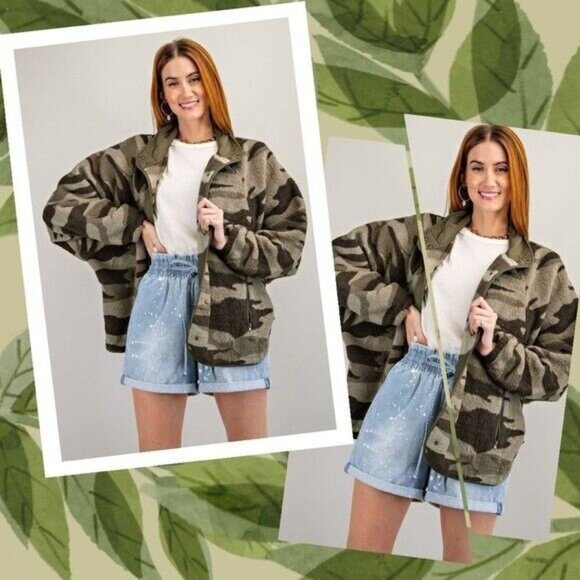 EASEL SUPER Soft & Cozy Camo Print Lined Fleece Jacket Snap Closure Side Pockets - Picture 12 of 15